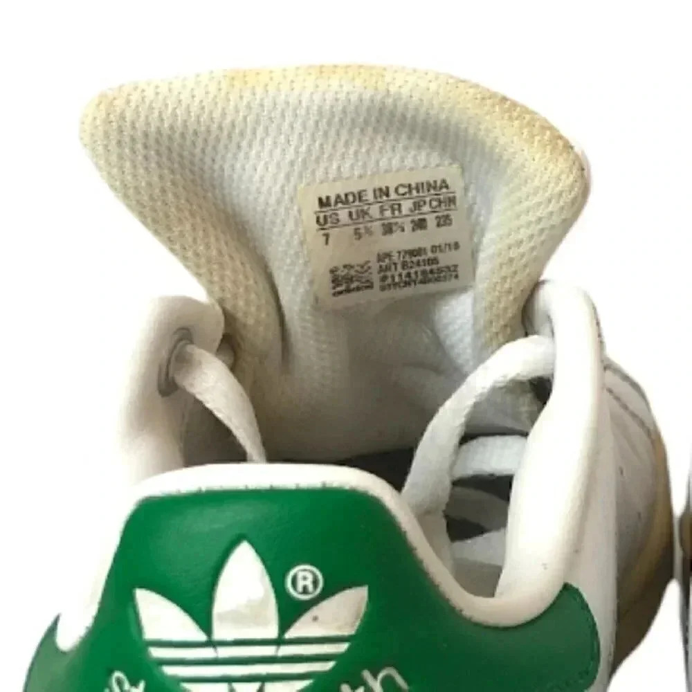 Womens Adidas Classic Stan Smith White Green Leather w/ Custom Laces Sz.7 - Picture 5 of 7